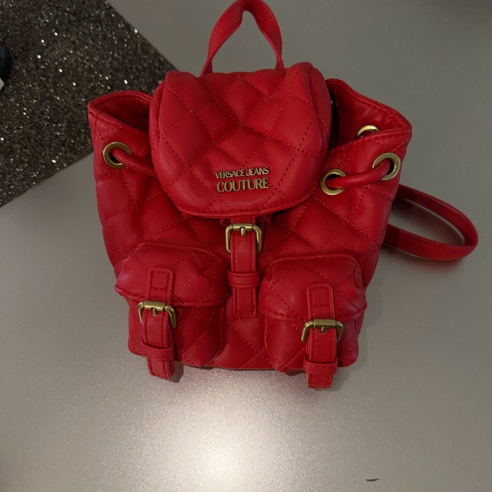 Versace Jeans Couture Red Quilted Mini Backpack with Gold Hardware